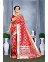 Red Designer Banarasi Silk Saree