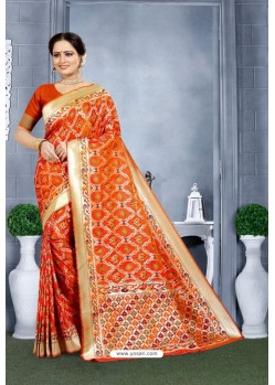 Orange Designer Banarasi Silk Saree