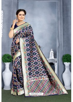 Navy Blue Designer Banarasi Silk Saree