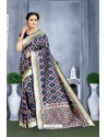 Navy Blue Designer Banarasi Silk Saree