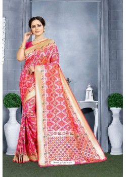 Rani Pink Designer Banarasi Silk Saree