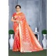 Light Red Designer Banarasi Silk Saree