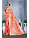 Light Red Designer Banarasi Silk Saree