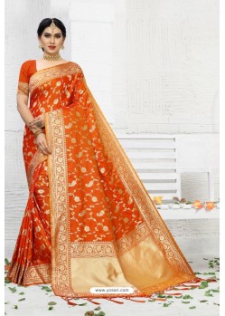 Perfect Orange Designer Banarasi Silk Saree