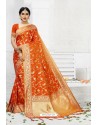 Perfect Orange Designer Banarasi Silk Saree