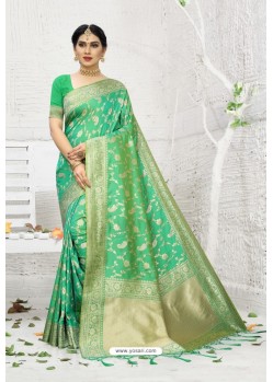 Jade Green Designer Banarasi Silk Saree