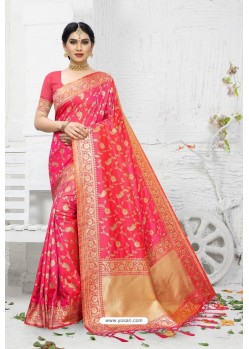 Eye Catching Rani Pink Designer Banarasi Silk Saree