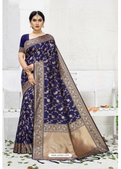 Gorgeous Navy Designer Banarasi Silk Saree