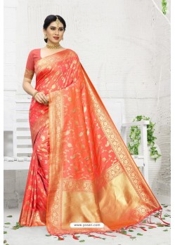 Lovely Red Designer Banarasi Silk Saree