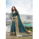 Teal Blue Festive Wear Designer Jacquard Silk Saree