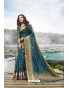 Teal Blue Festive Wear Designer Jacquard Silk Saree