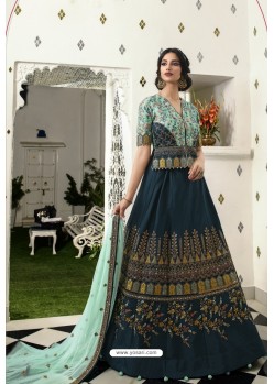 Navy Blue Barfi Silk Designer Lehenga Choli