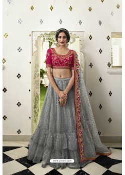 Grey And Pink Net Heavy Designer Lehenga Choli