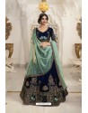 Navy Blue Velvet Designer Lehenga Choli