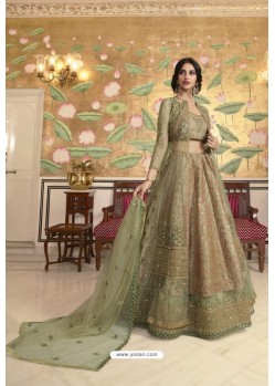 Olive Green Jacquard And Net Designer Lehenga Choli