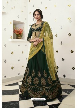 Dark Green Barfi Silk Designer Lehenga Choli