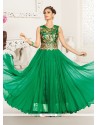 Stunning Green Resham Work Net Anarkali Suit