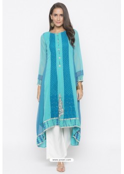 Sky Blue Designer Georgette Party Wear Kurti