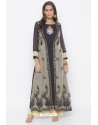 Beige And Navy Designer Net Party Wear Kurti