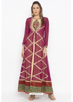 Purple And Cream Designer Georgette Party Wear Kurti