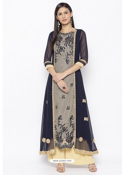 Navy And Grey Designer Net Party Wear Kurti