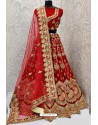 Red Designer Velvet Wedding Wear Lehenga Choli