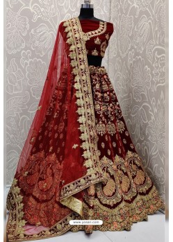 Maroon Designer Velvet Wedding Wear Lehenga Choli