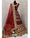 Maroon Designer Velvet Wedding Wear Lehenga Choli