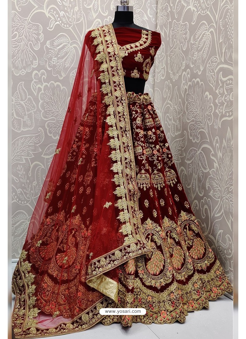 Buy Maroon Designer Velvet Wedding Wear Lehenga Choli | Designer ...