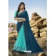 Teal Blue And Sky Party Wear Soft Art Silk Saree