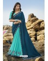 Teal Blue And Sky Party Wear Soft Art Silk Saree