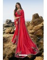 Crimson Party Wear Soft Art Silk Saree