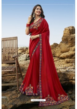 Red Party Wear Soft Art Silk Saree