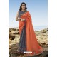 Orange And Grey Party Wear Soft Art Silk Saree