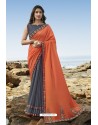 Orange And Grey Party Wear Soft Art Silk Saree