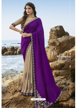 Purple And Beige Party Wear Soft Art Silk Saree