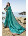 Turquoise Blue Party Wear Soft Art Silk Saree