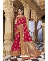 Crimson Designer Satin Jacquard Silk Saree