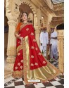 Red Designer Satin Jacquard Silk Saree