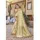 Cream Designer Satin Jacquard Silk Saree