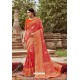 Red Classic Wear Jacquard Silk Designer Saree