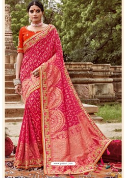 Rani Pink Classic Wear Jacquard Silk Designer Saree
