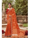 Orange Classic Wear Jacquard Silk Designer Saree