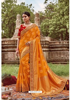 Mustard Classic Wear Jacquard Silk Designer Saree