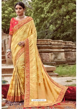 Light Yellow Classic Wear Jacquard Silk Designer Saree