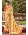 Light Yellow Classic Wear Jacquard Silk Designer Saree