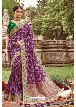 Purple Classic Wear Jacquard Silk Designer Saree