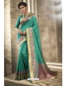 Dark Green Designer Party Wear Jacquard Silk Saree