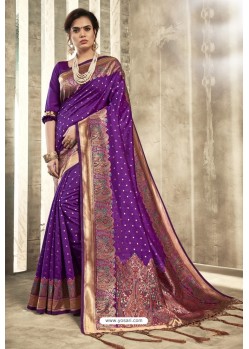 Purple Designer Party Wear Jacquard Silk Saree