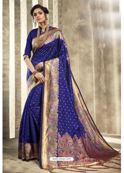 Navy Blue Designer Party Wear Jacquard Silk Saree